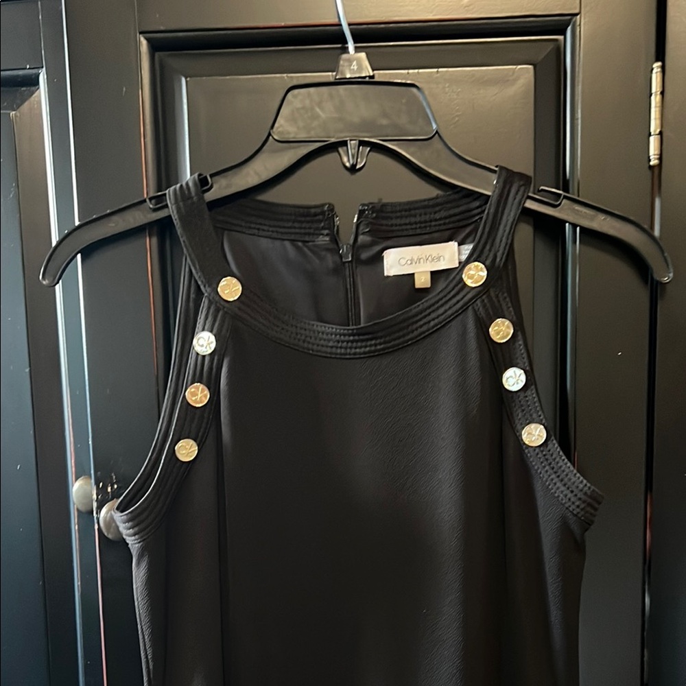 Calvin Klein Black Sleeveless Top with Gold button Accents Sz 2 XS